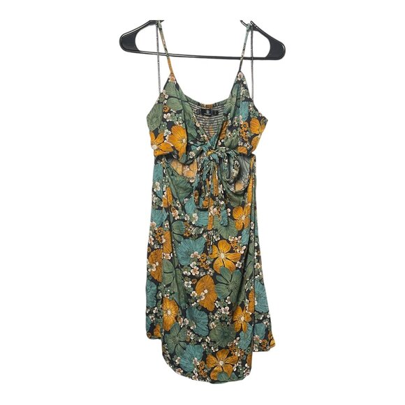 Volcom Floral Cut-Out Sundress with Front Tie – Size Large Boho Beach Festival D - Picture 3 of 8